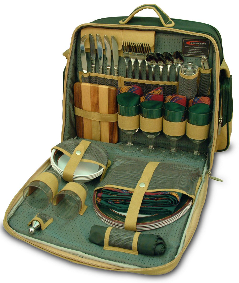 Highline Picnic Shoulder Bag, 4 Settings, Green