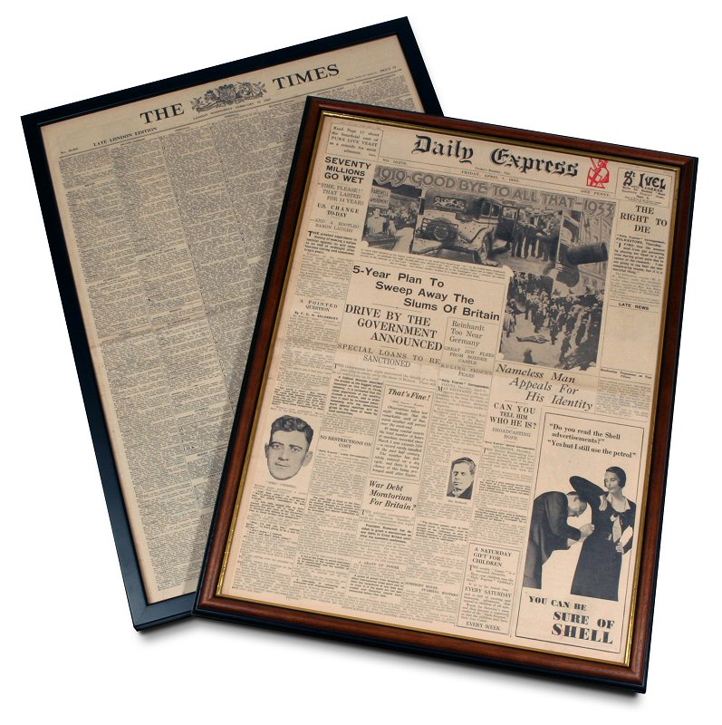 Original British Newspaper in a Picture Frame